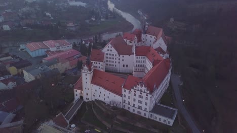 aerial view of castleon a hill in an old medieval german town