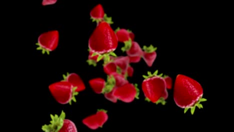 falling on cam strawberries background, loop, with alpha channel