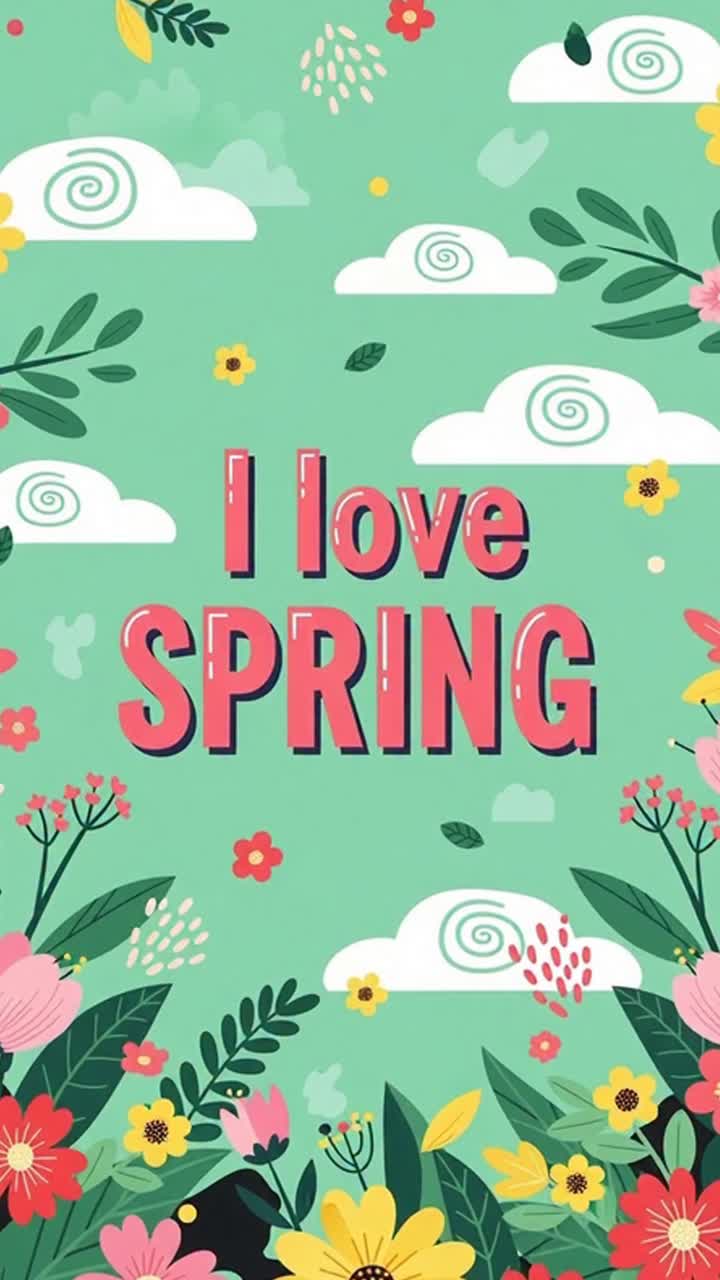 Animated i love spring floral greeting card