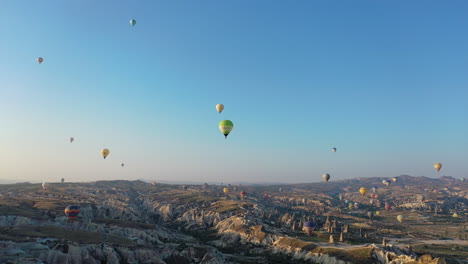 epic cinematic drone shot among the hot air balloons floating over cappadocia, turkey