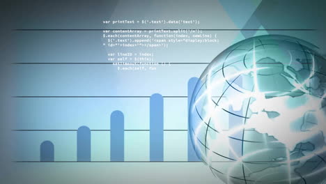 Animation-of-globe,-graphs-and-computer-language-over-abstract-background