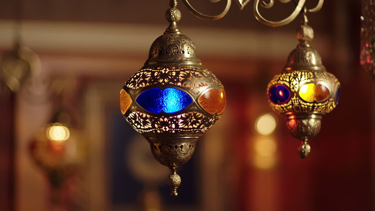 Ornate Moroccan Style Lamps with Colorful Glow