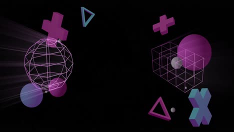 Animation-Von-Rosafarbenen-3D-Formen-Auf-Schwarzem-Hintergrund