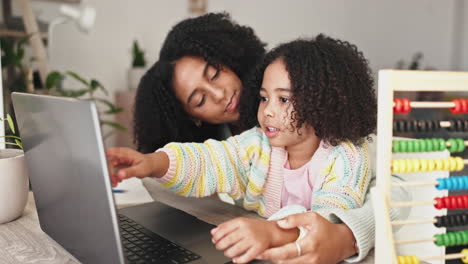 laptop, education and mother with kid in home