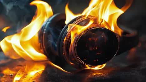 a pair of headphones on fire on a black surface