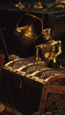 ancient treasure chest and golden artifacts