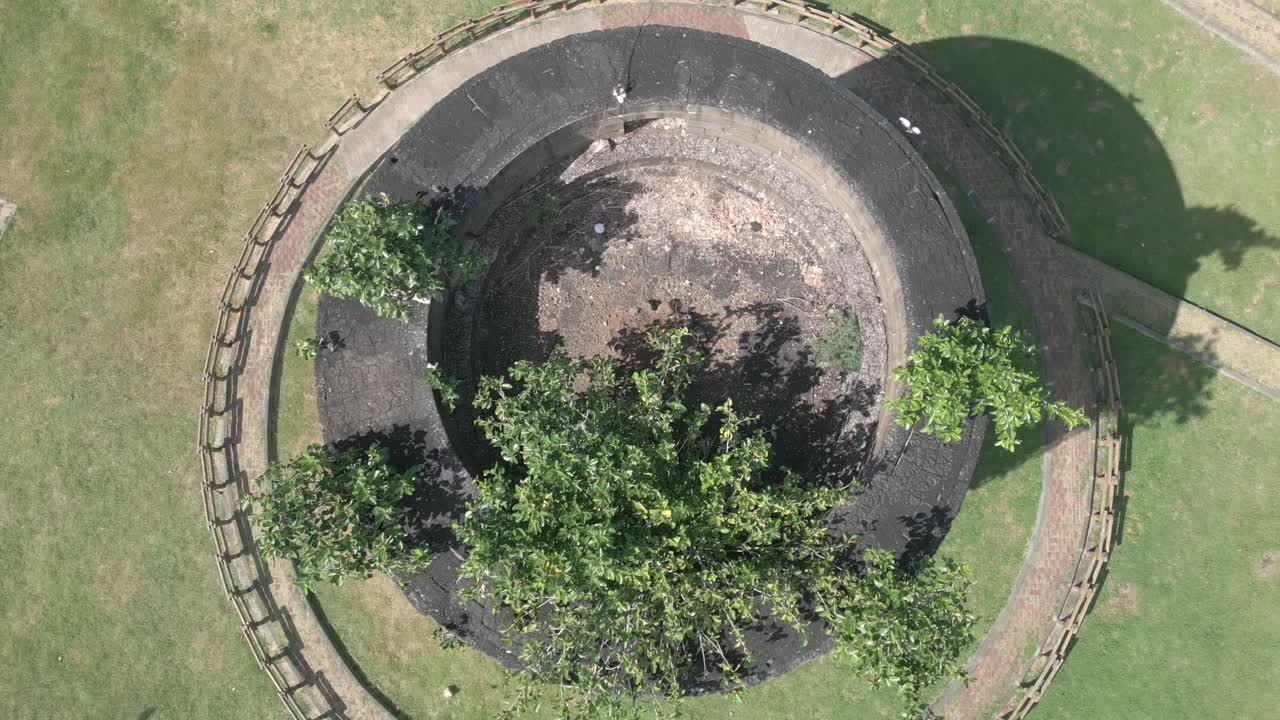 Mauritius - Port Louis -Ascending and rotating view hover the round defence tower Martello type made in stones