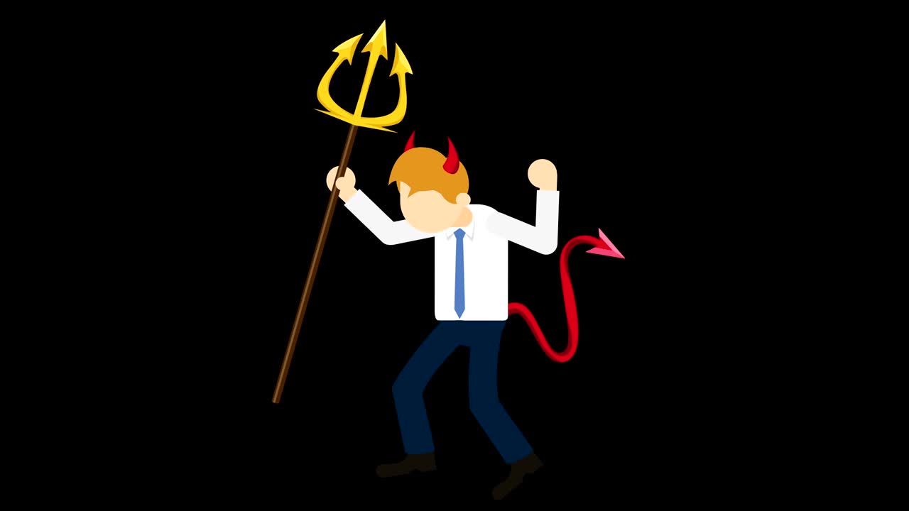 ilustración del diablo espeluznante. personaje de negocios. jefe. cosplay. horquilla y cuerno. animación de bucle abstracto.