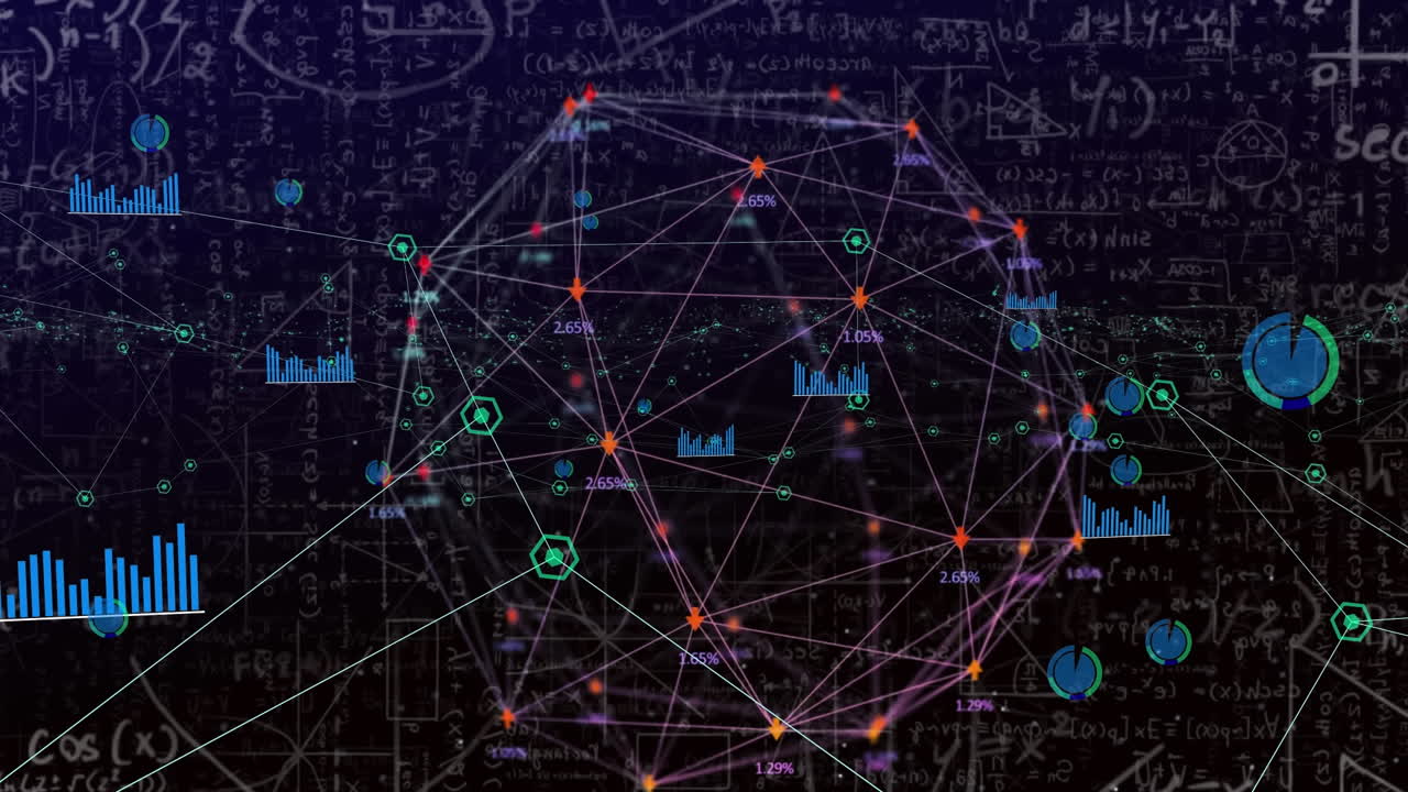 Animation of communication network and processing data on black background