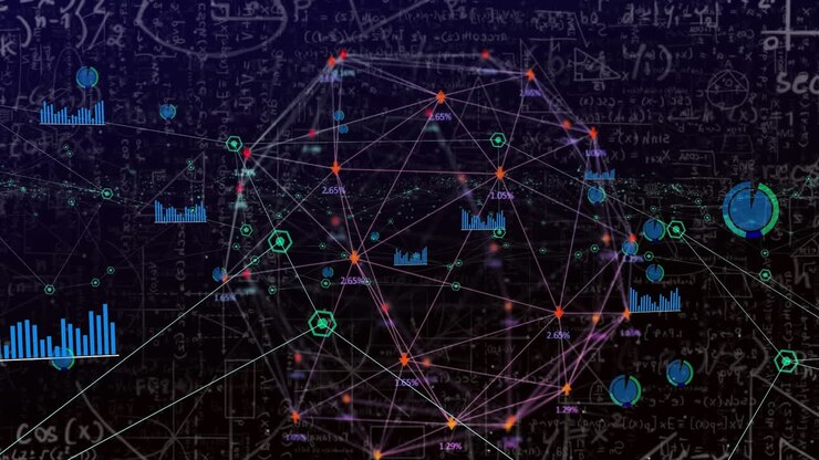 Animation of communication network and processing data on black background