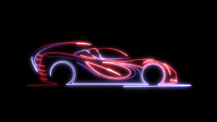 Neon Light Outline of a Futuristic Sports Car