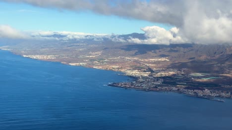 tenerife canary island coastline and sea view from airplane