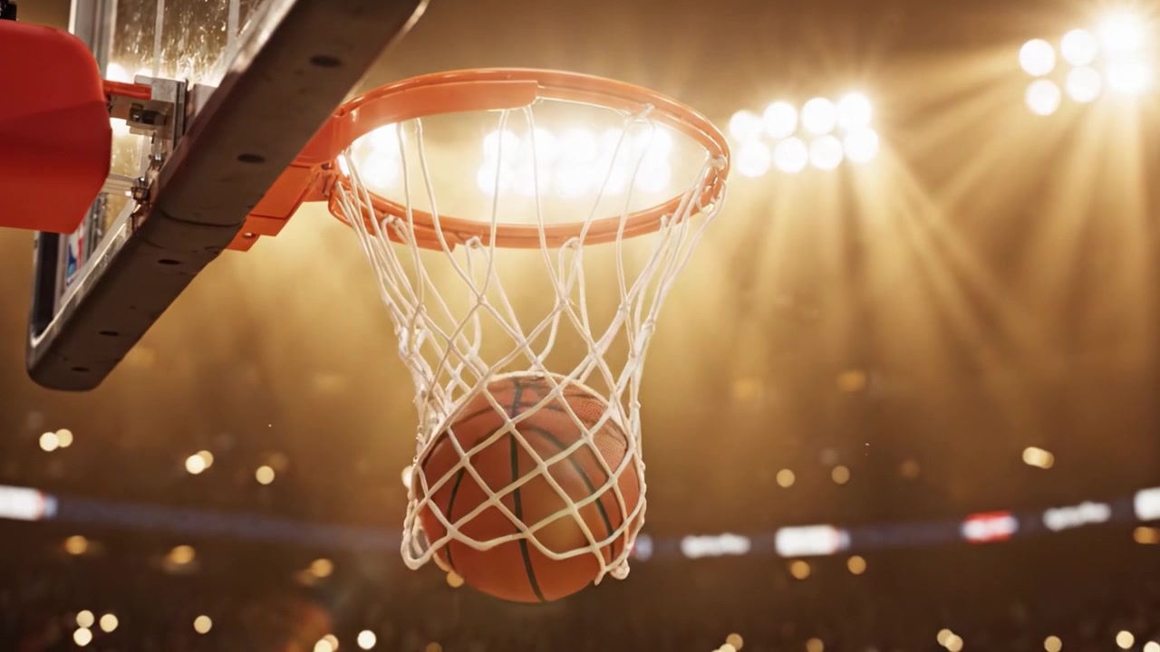 Basketbolda Heyecan Verici Anlar: Bir Spor Arenasında Parlak Işıkların Altında ve Parıldayan Sahanın Üzerinde Yoğunluğu ve Heyecanı Yakalamak