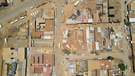 birdseye aerial view of loitokitok kenya, shanty poor neighborhood of nairobi suburbs, kenya