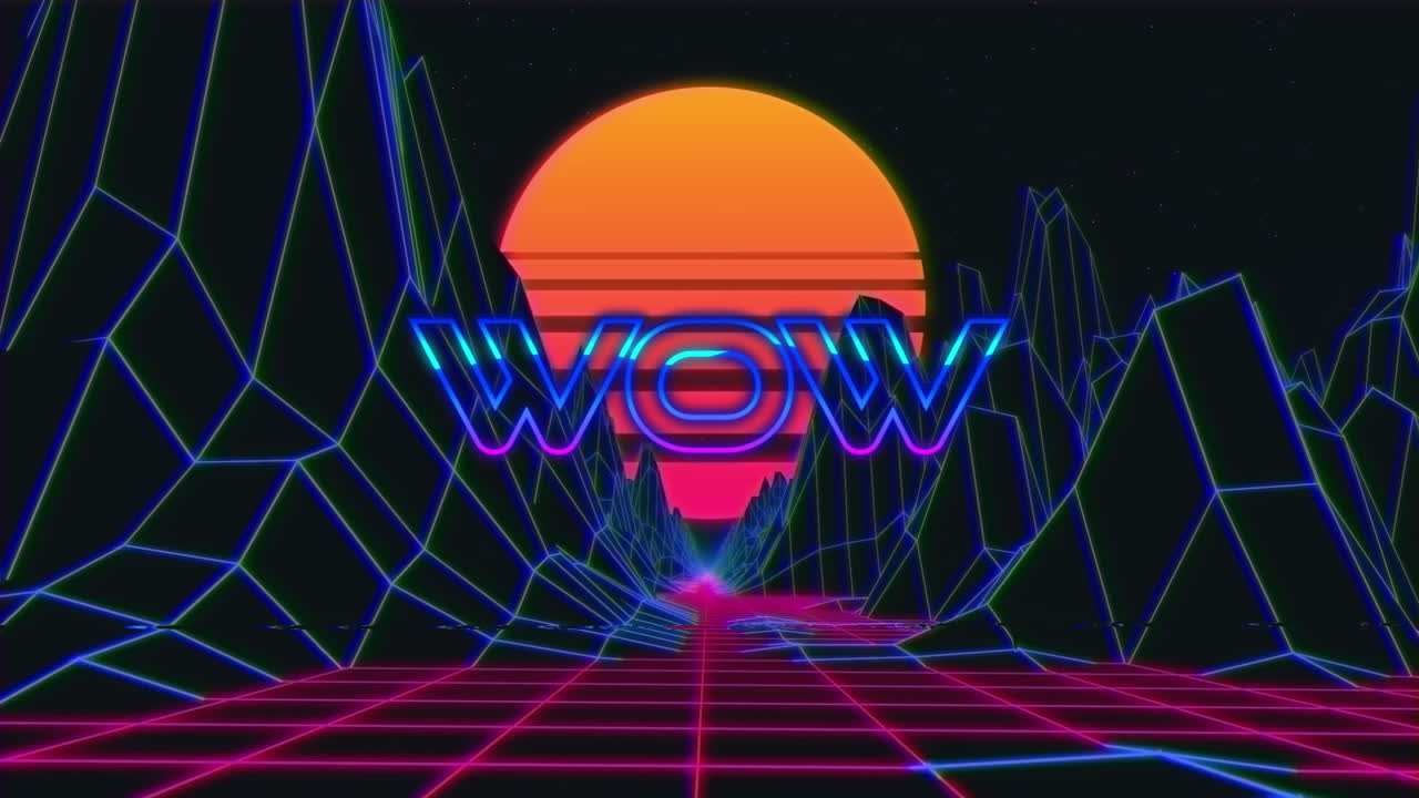 animación pantalla de videojuegos antiguos con la palabra wow escrita