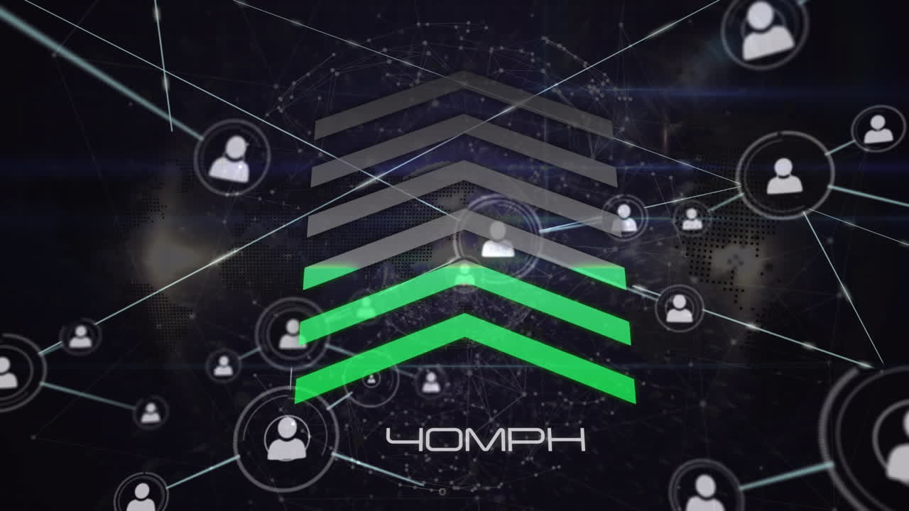 animación del procesamiento de datos sobre iconos y formas de medios.
