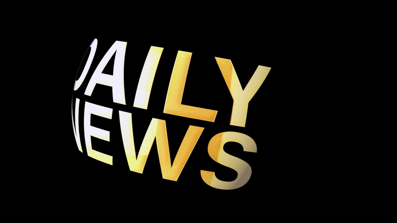 4k 3d noticias diarias oro luz texto bucle rotativo elemento de efecto de animación. movimiento de signo de titular de noticias diarias. bucle sin fisuras aislado utilizando prores de canal alfa quicktime 4444. ilustración de renderizado 3d.