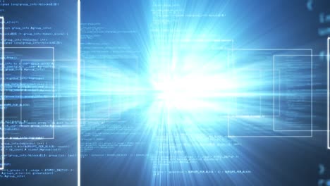 animación del procesamiento de datos por computadora sobre un fondo azul brillante
