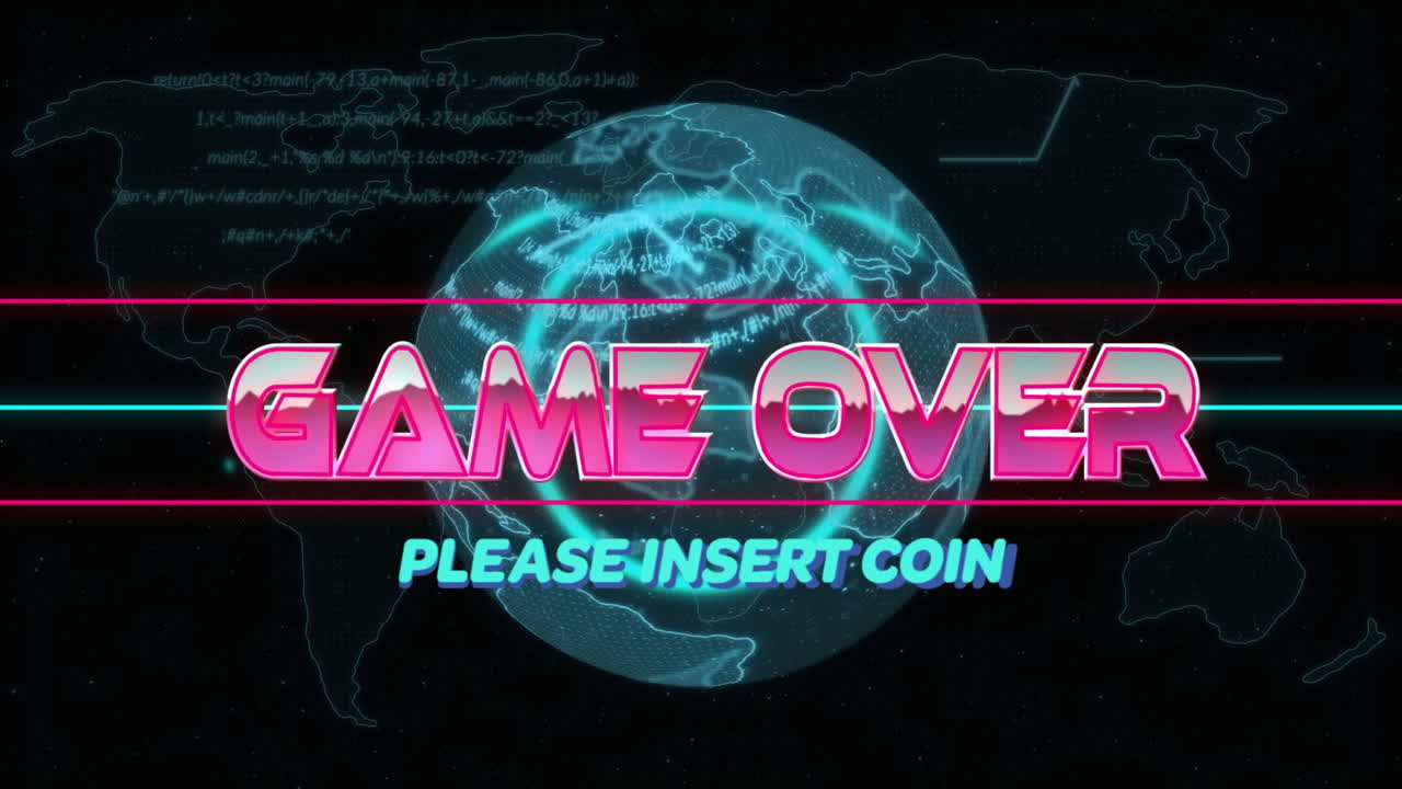 juego sobre animación de texto sobre globo digital con código y gráficos