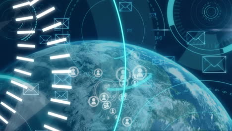 5g 텍스트의 애니메이션, 스 ⁇  스캐닝 및 지구상의 연결 네트워크