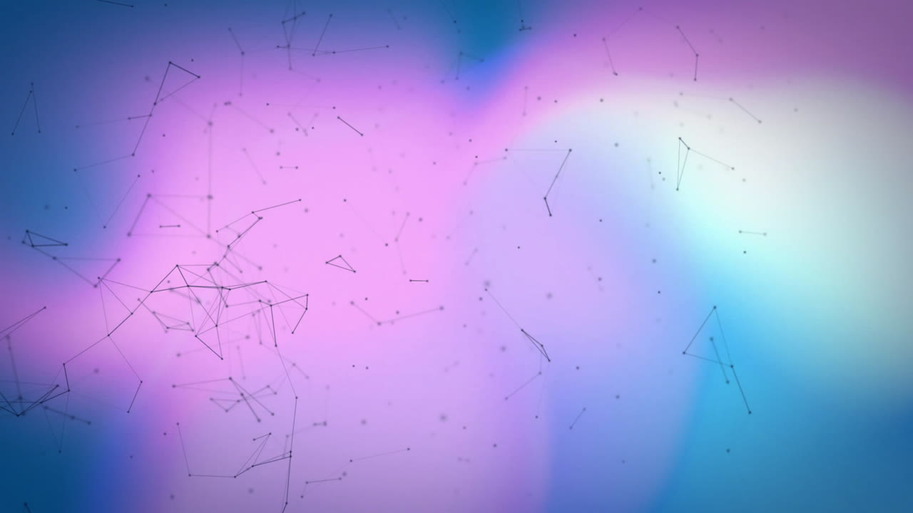 Animation of network lines and nodes over vibrant purple and blue background