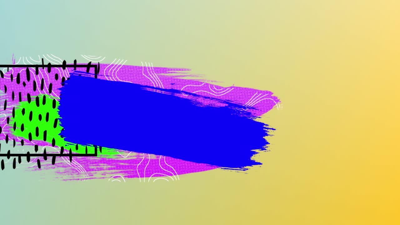 노란색 배경에 다채로운 추상적인 색상 스프레이의 애니메이션