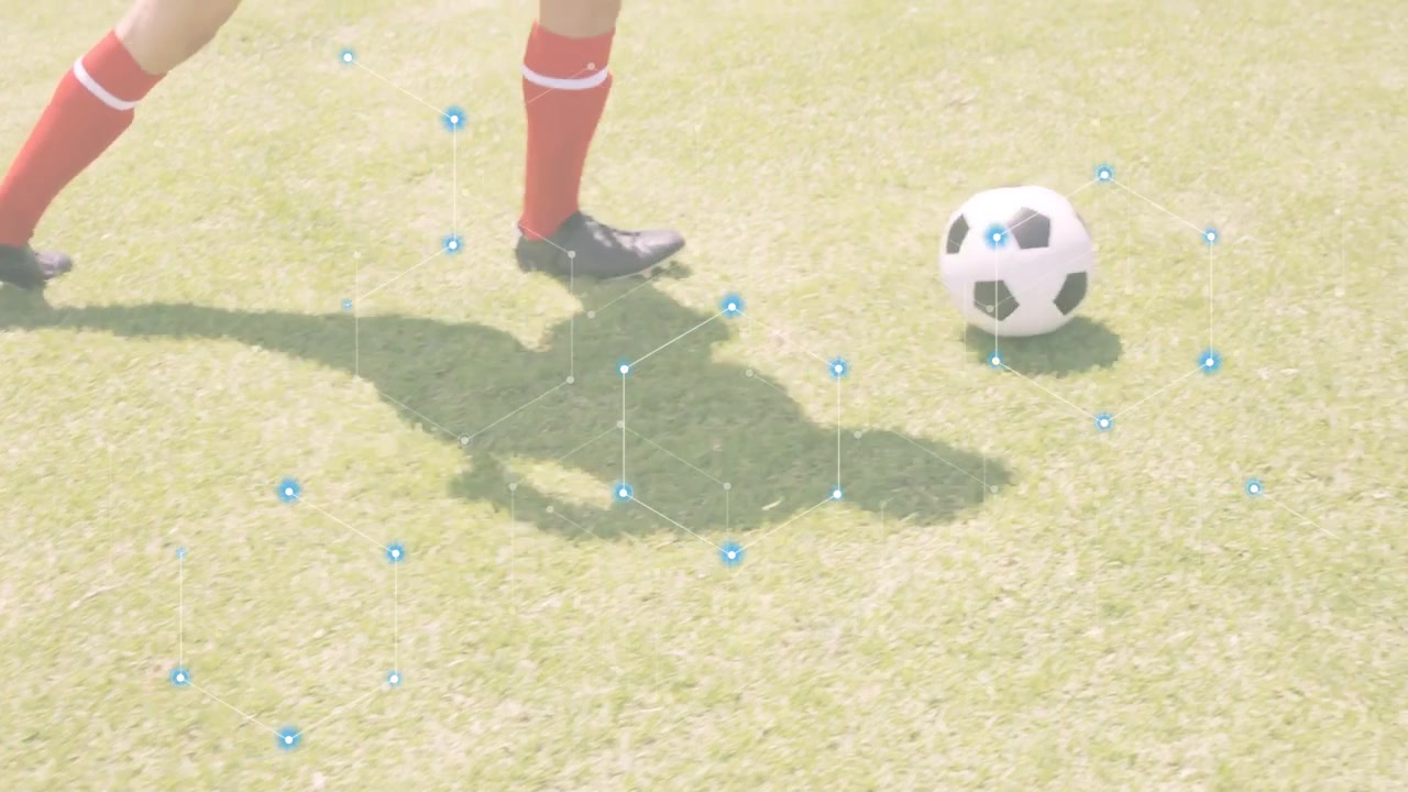 Fotballproff løfter foten og berører ballen, trener berøring, tapping og dribling, blå prikker markerer skygge.