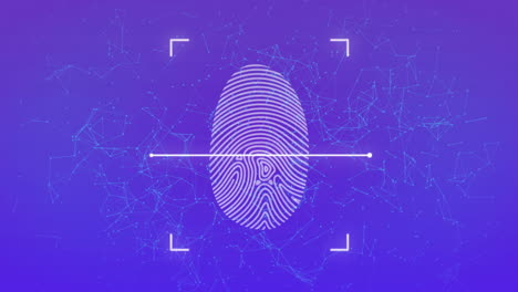 animation of network of connections with biometric fingerprint being scanned