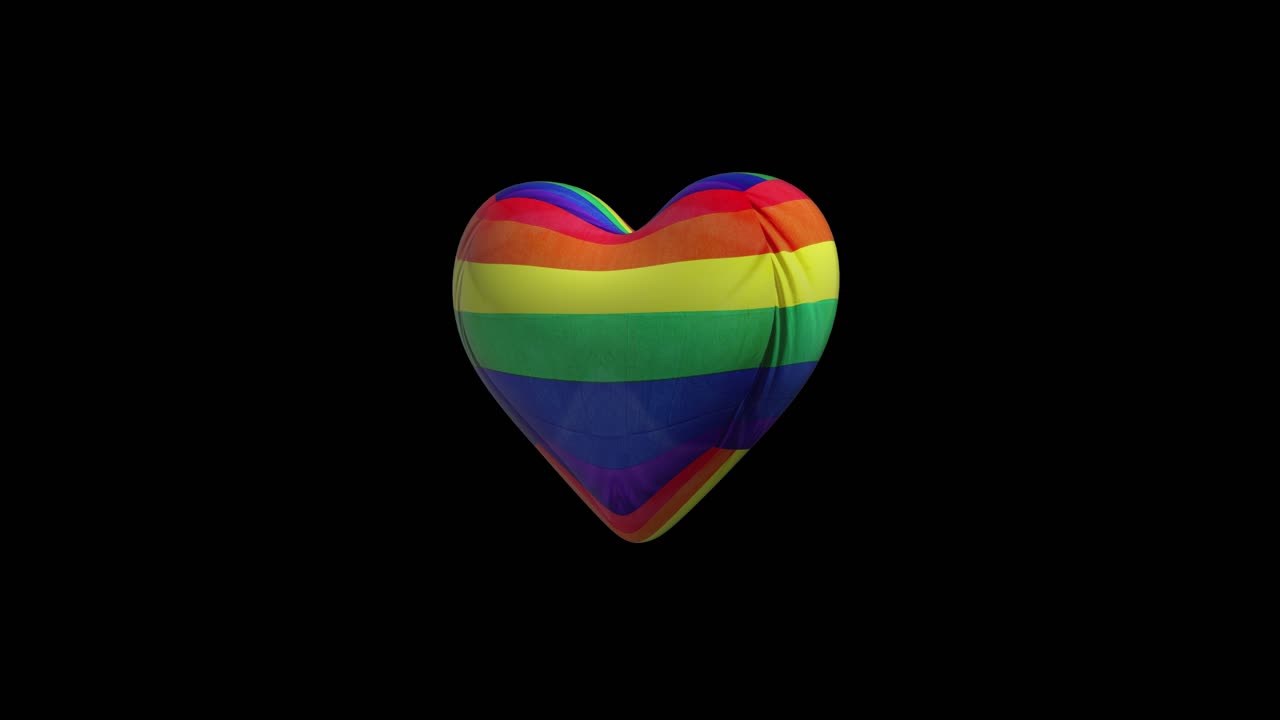 corazón 3d aislado lgbt con textura multicolor girando sin problemas sobre fondo negro