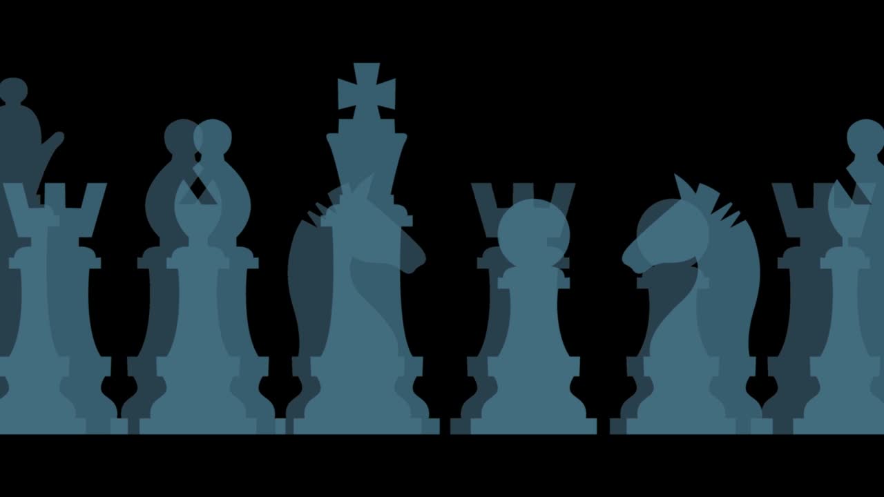 Chess game background. Chess pieces moving sideways and crossing each other. Animated illustration on seamless loop