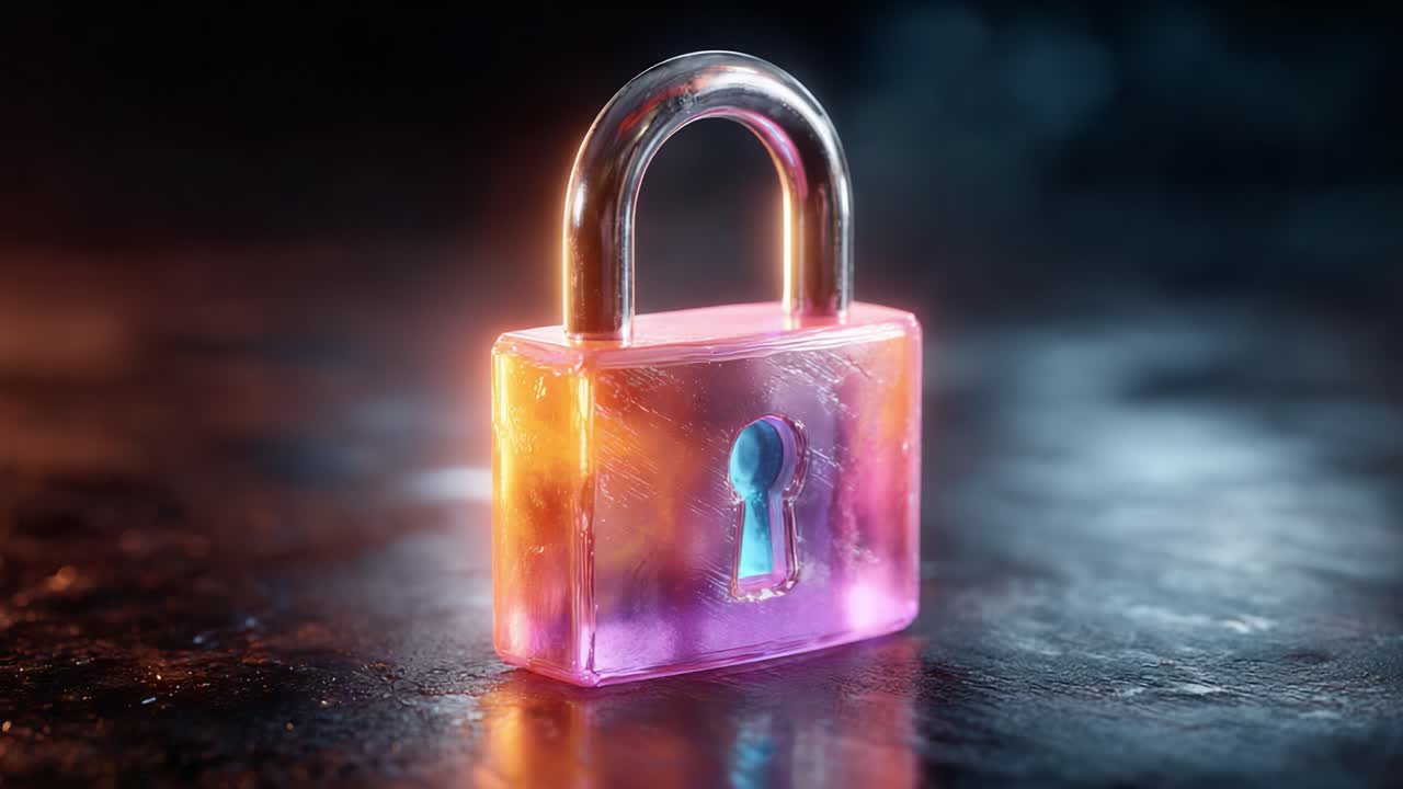 A Vibrant Padlock Illuminated by Soft Glows, Symbolizing Security and Privacy with Its Colorful Design and Intriguing Keyhole Detail Captured in a Captivating Scene