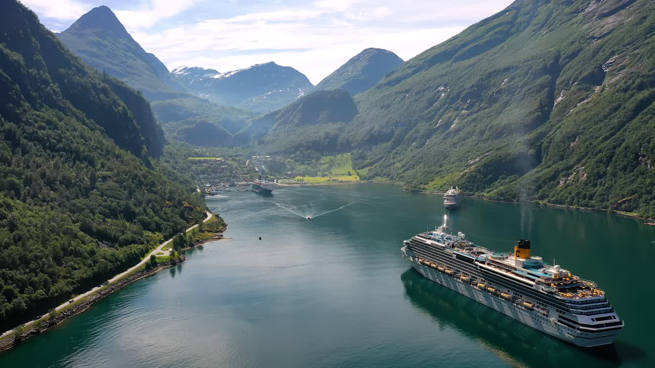 노르웨이 의 게이랑거 피오르드 에 있는 크루즈 선박