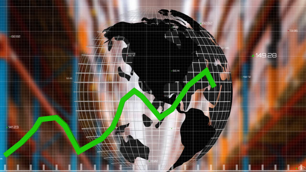 animación del procesamiento de datos financieros en todo el mundo hilado y almacén
