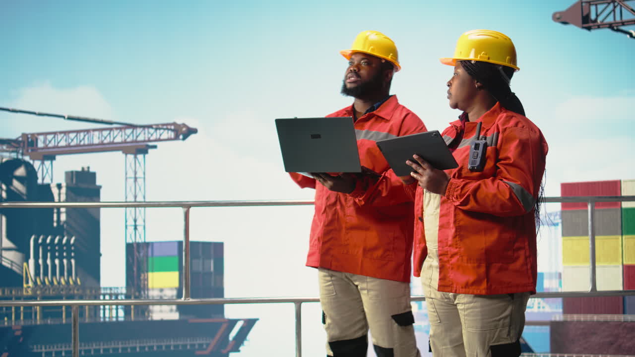 Vertical video Offshore platform engineering team testing safety systems