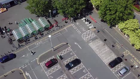aerial drone view of supermarket queue and the security allowing people in the line by groups to prevent  shopping store from overcrowding and obey social distance rule