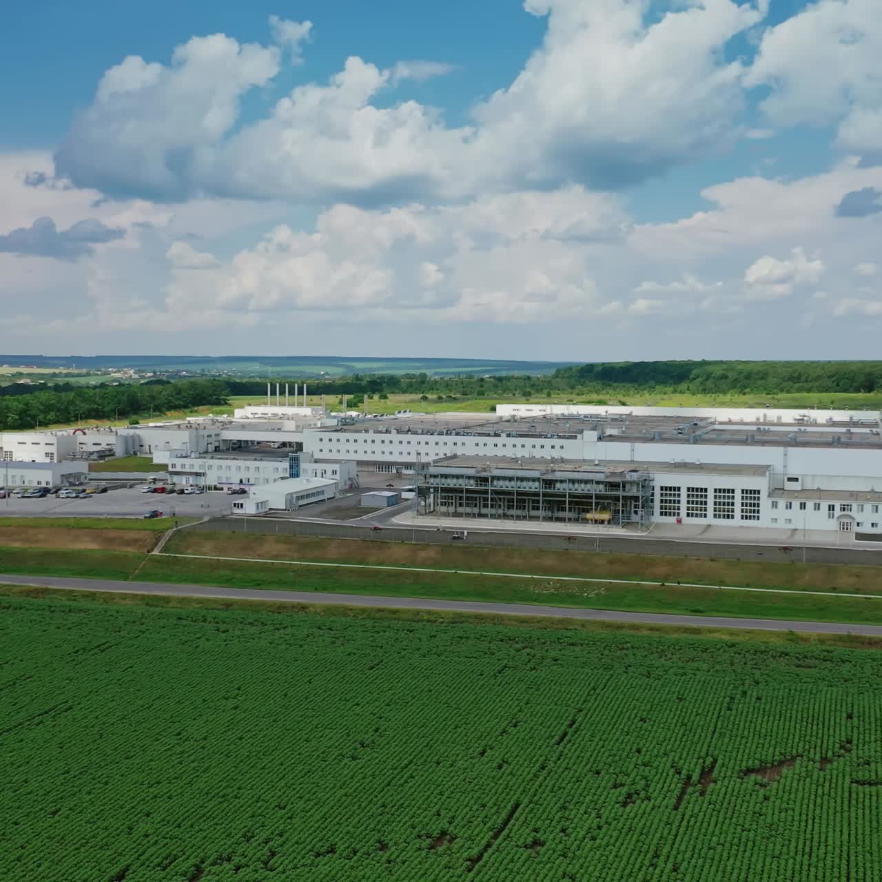 Flight over modern factory