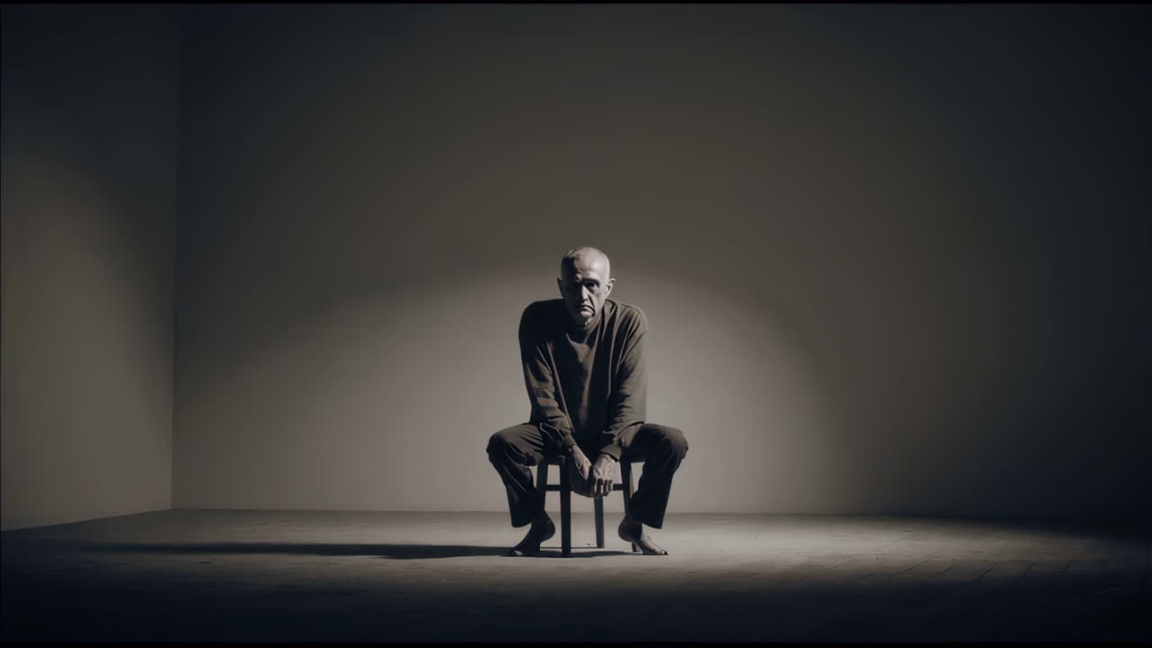 A Man Sitting Alone in a Dark Room