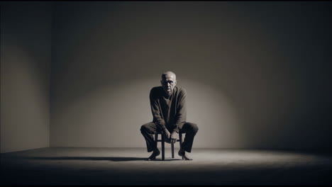 a man sitting alone in a dark room