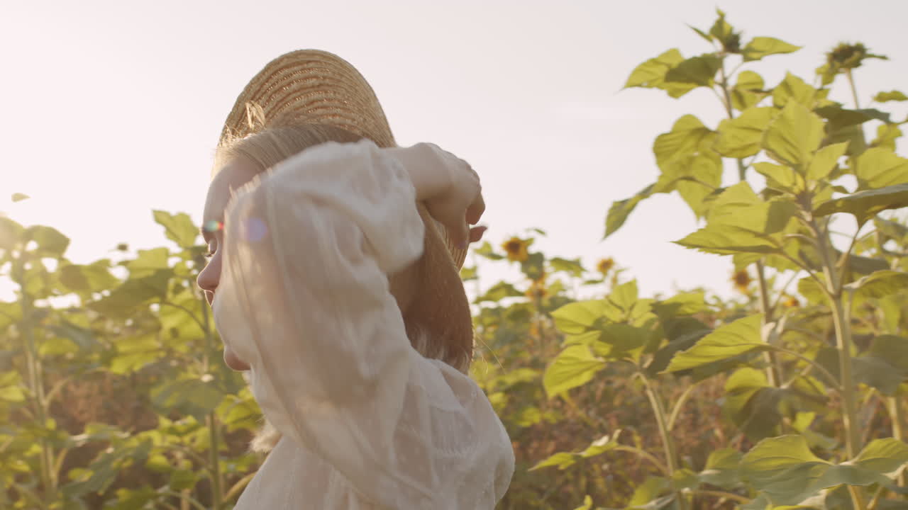 Young Beautiful Woman In Sunflower Field