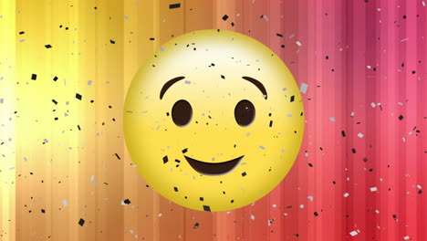 animation of happy emoji icon over falling confetti