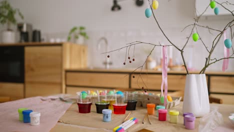 easter egg painting in the kitchen