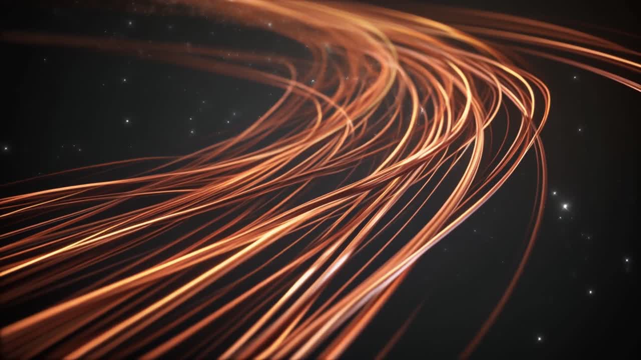 Abstract Glowing Orange Lines Flowing Through Digital Space