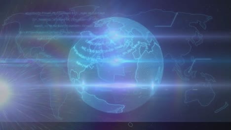animation of spinning globe over data processing and world map