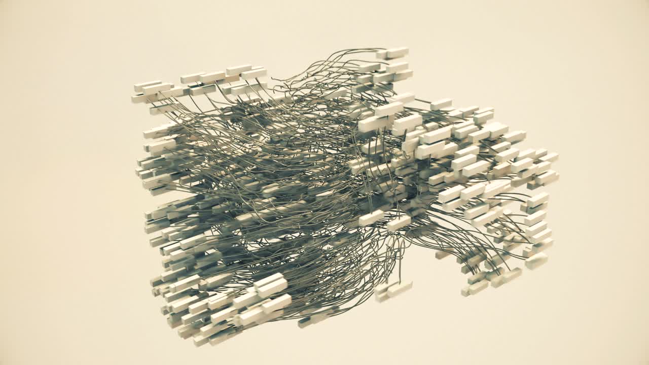 박동하는 큐브와 와이어 메쉬, 매우 현실적인 4k 애니메이션