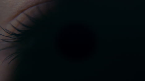 a close-up macro shot of a human female eye, with darkness crossing over and away, revealing the eye