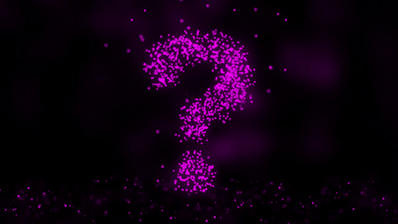 animación de la red de plexo a partir del símbolo de pregunta en un fondo colorido con el flujo de partículas de plexos. signo de pregunta. bucle sin costuras