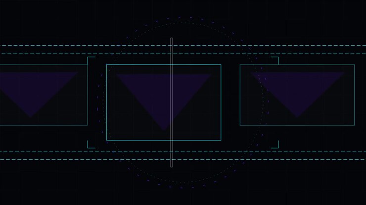 Abstract Digital Interface with Moving Geometric Shapes and Scanning Lines