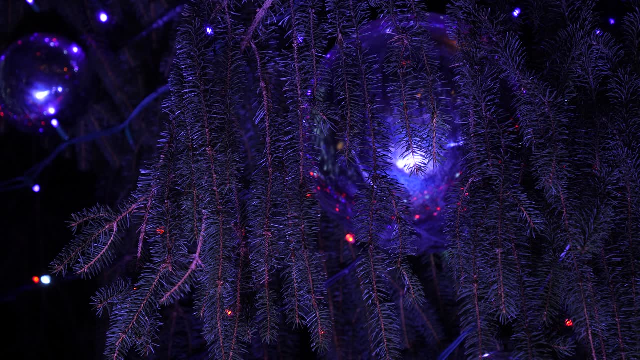 decoración del árbol de navidad por la noche en la ciudad