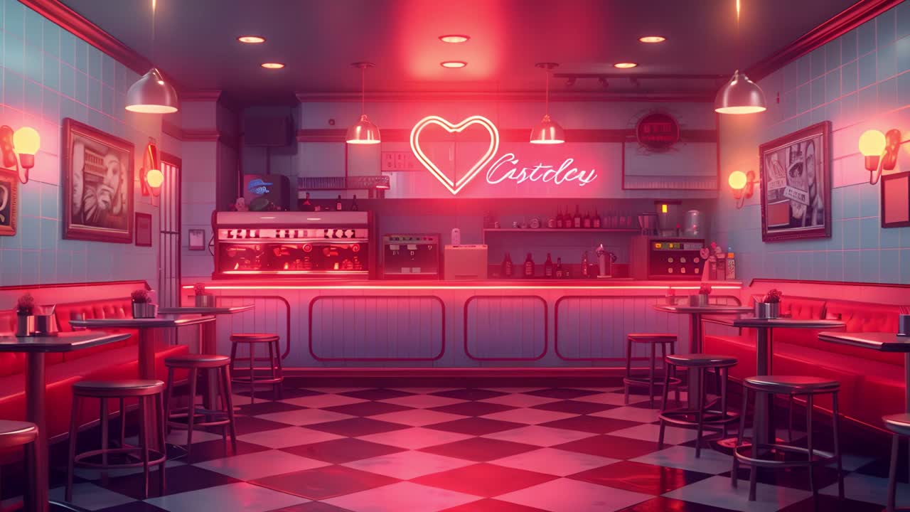 Retro Neon Diner with Heart Sign
