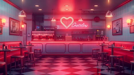 retro neon diner with heart sign